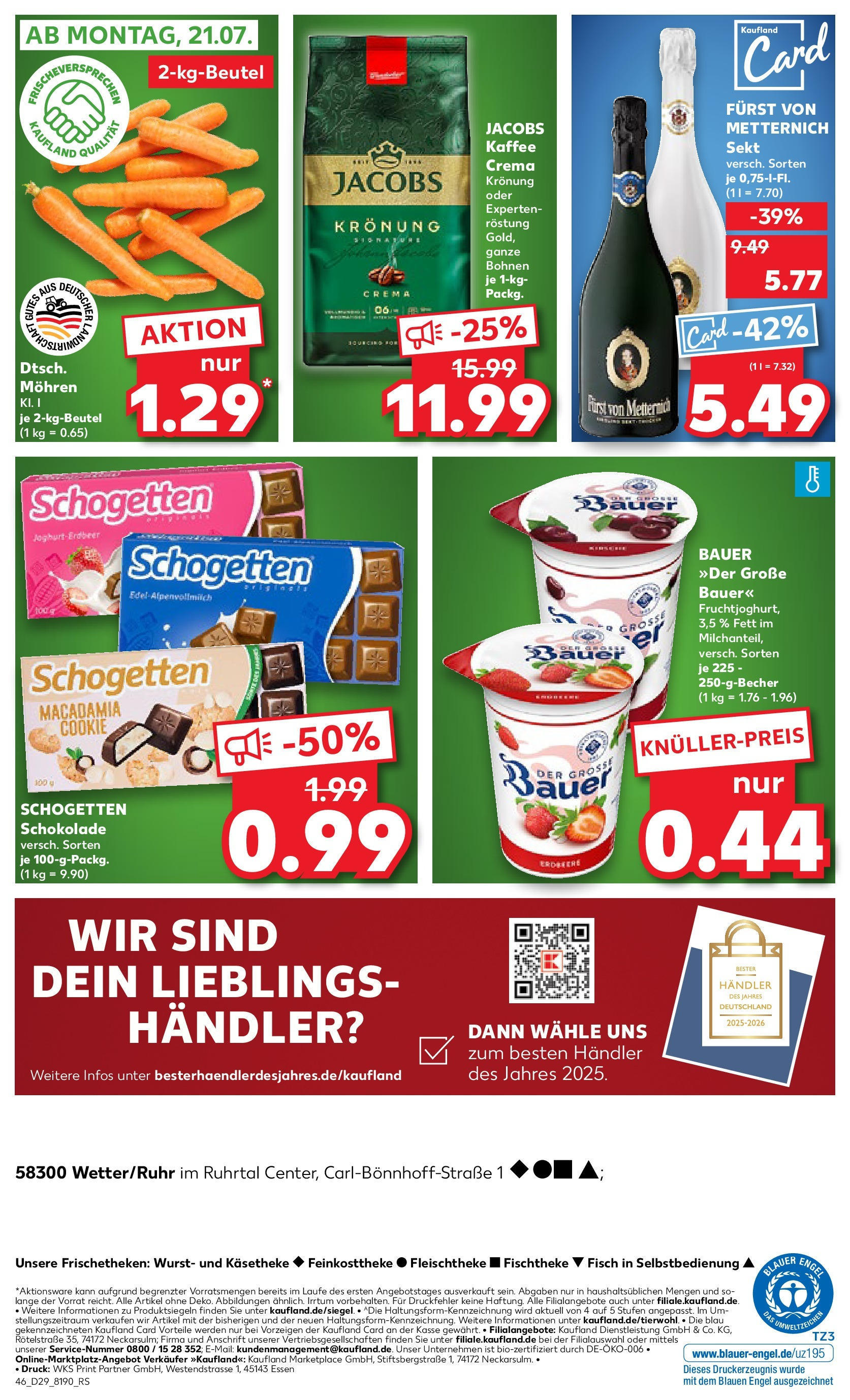 Prospekt Kaufland ab 16.07.2025 » Angebote Online zum Blättern | Seite: 46 | Produkte: Furst von metternich, Kaffee, Schokolade, Wurst