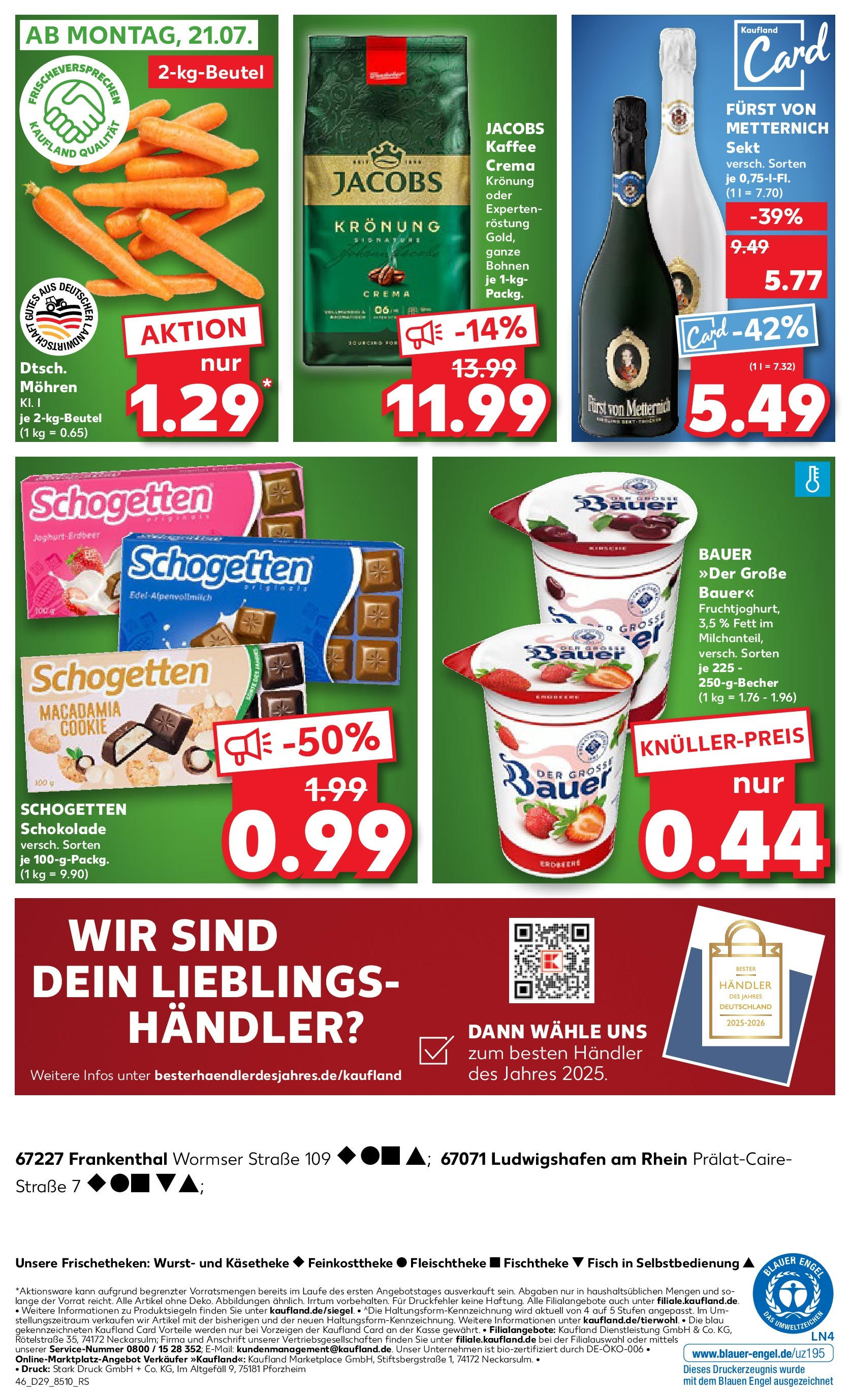 Prospekt Kaufland ab 16.07.2025 » Angebote Online zum Blättern | Seite: 46 | Produkte: Schokolade, Sekt, Mohren, Wurst