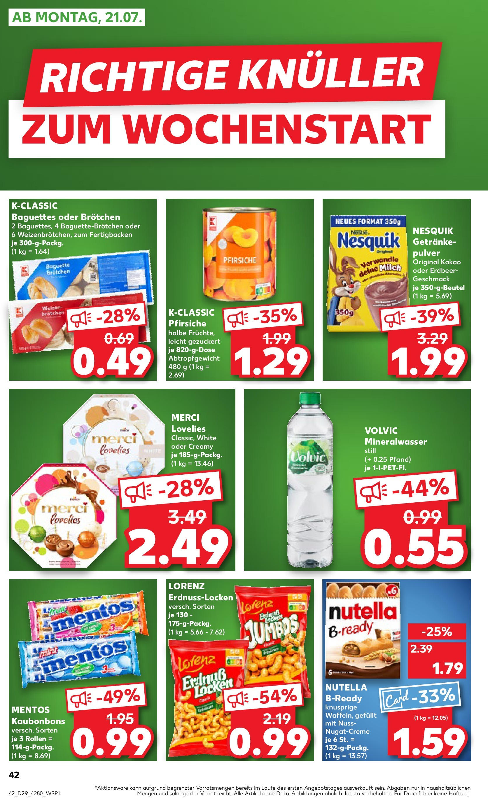 Prospekt Kaufland ab 16.07.2025 » Angebote Online zum Blättern | Seite: 42 | Produkte: Nesquik, Milch, Baguette, Volvic