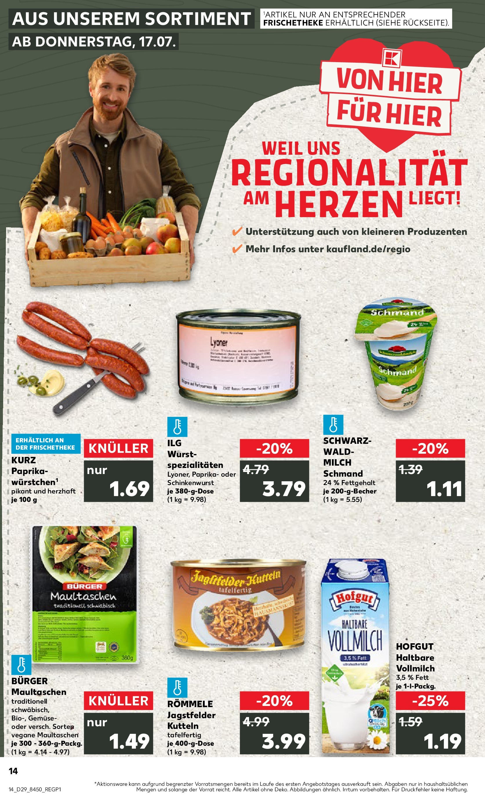 Prospekt Kaufland ab 16.07.2025 » Angebote Online zum Blättern | Seite: 14 | Produkte: Burger, Gemüse, Paprika, Maultaschen