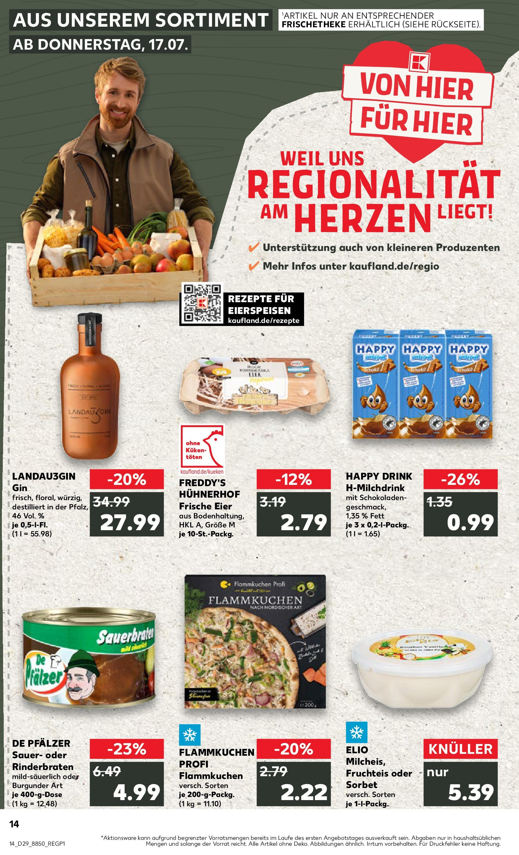 Prospekt Kaufland ab 16.07.2025 » Angebote Online zum Blättern | Seite: 14 | Produkte: Rinderbraten, Eier, Pizza, Gin