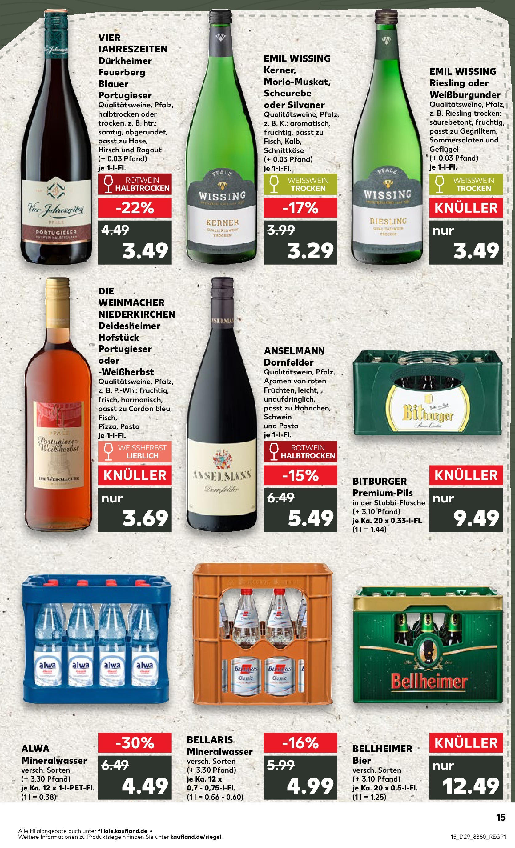 Prospekt Kaufland ab 16.07.2025 » Angebote Online zum Blättern | Seite: 15 | Produkte: Bitburger, Rotwein halbtrocken, Mineralwasser, Pasta