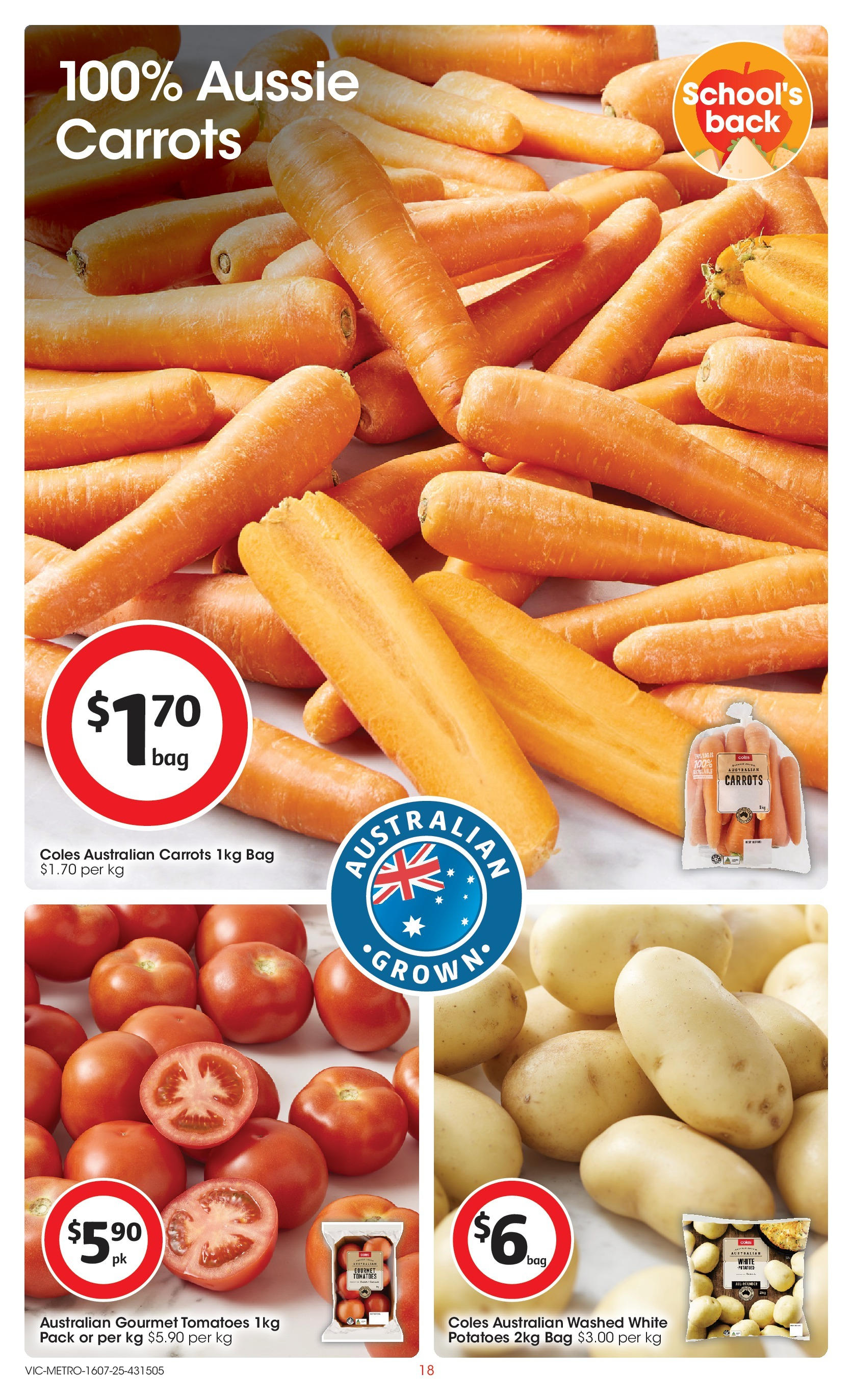 ﻿﻿Coles catalogue valid from 15/07/2025 > Online Australia | Page: 18 | Products: Tomatoes, Carrots, Potatoes, Bag