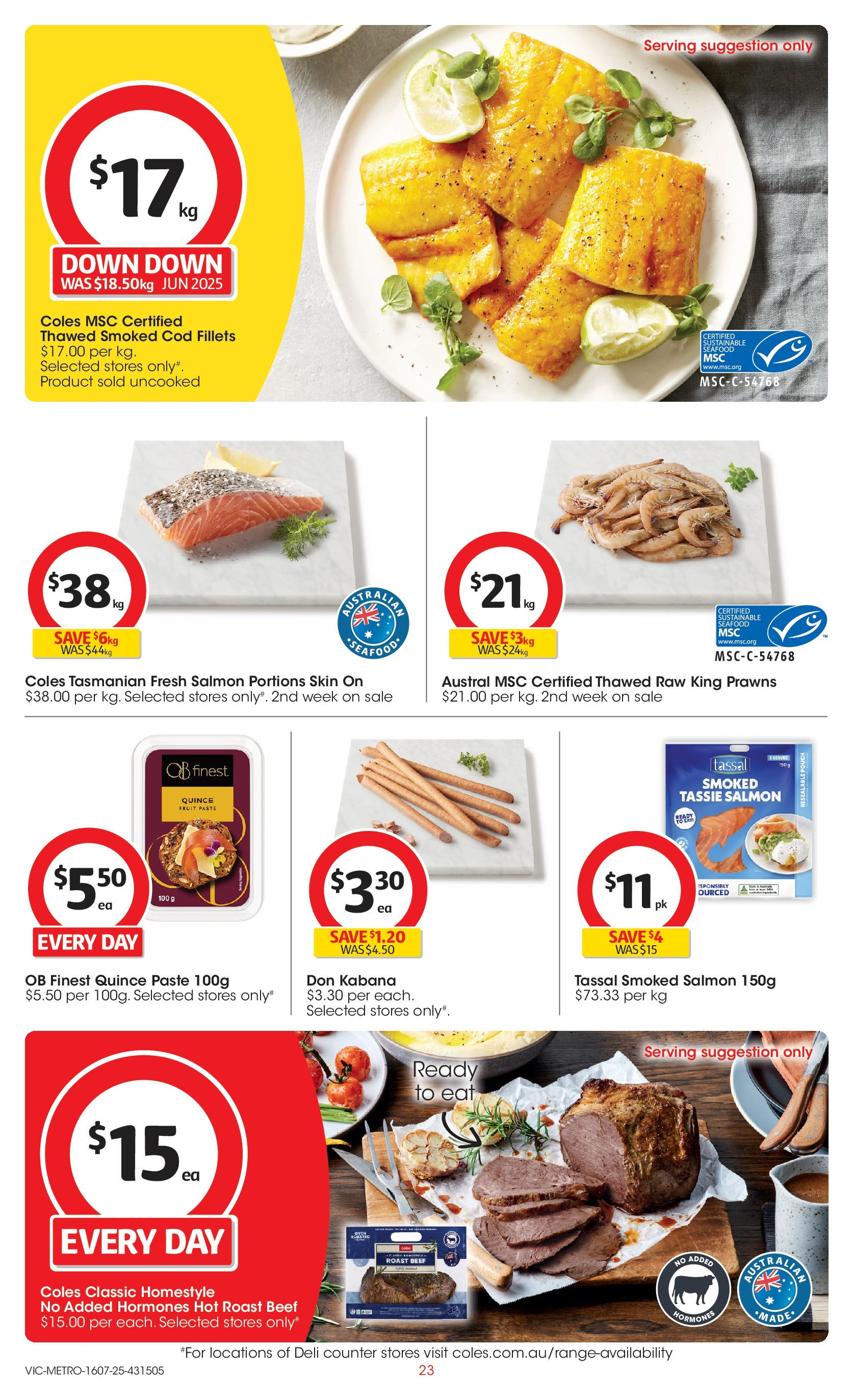 ﻿﻿Coles catalogue valid from 15/07/2025 > Online Australia | Page: 23 | Products: Beef, Prawns, Salmon, Oven