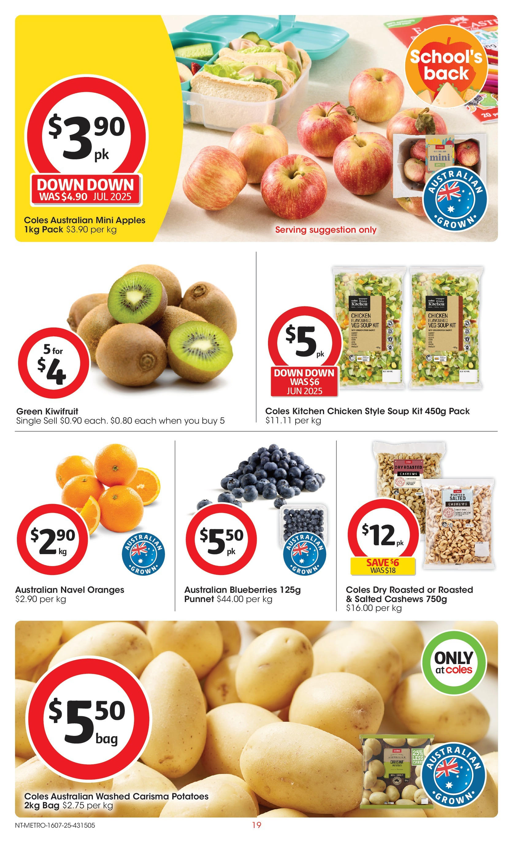 ﻿﻿Coles catalogue valid from 15/07/2025 > Online Australia | Page: 19 | Products: Oranges, Kiwifruit, Potatoes, Soup