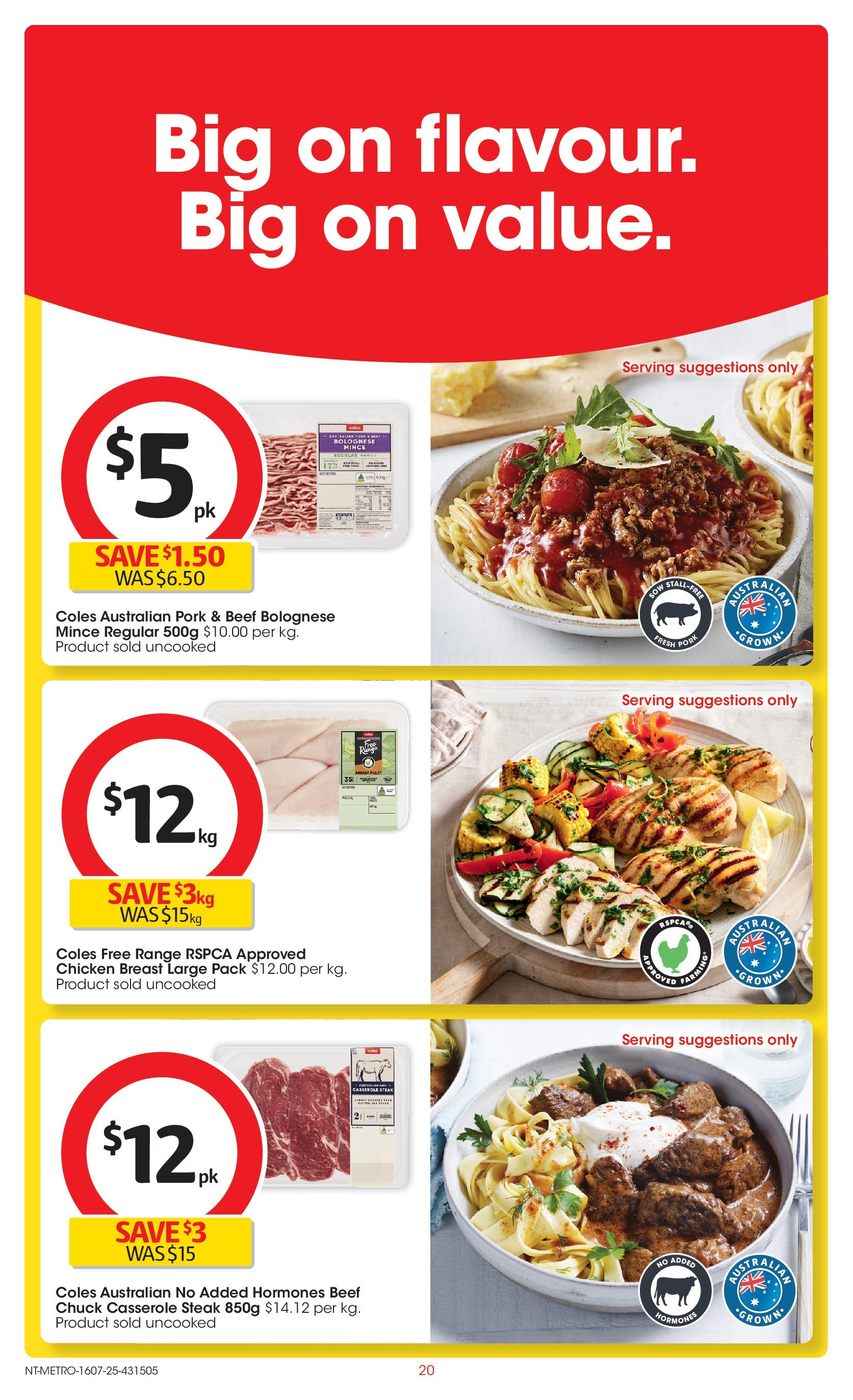 ﻿﻿Coles catalogue valid from 15/07/2025 > Online Australia | Page: 20 | Products: Chicken, Pork, Beef, Steak