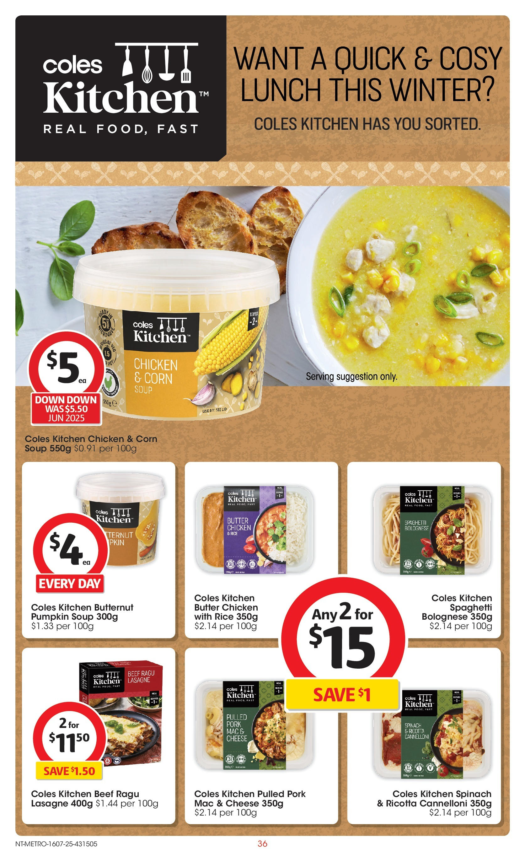 ﻿﻿Coles catalogue valid from 15/07/2025 > Online Australia | Page: 36 | Products: Chicken, Rice, Spinach, Pumpkin