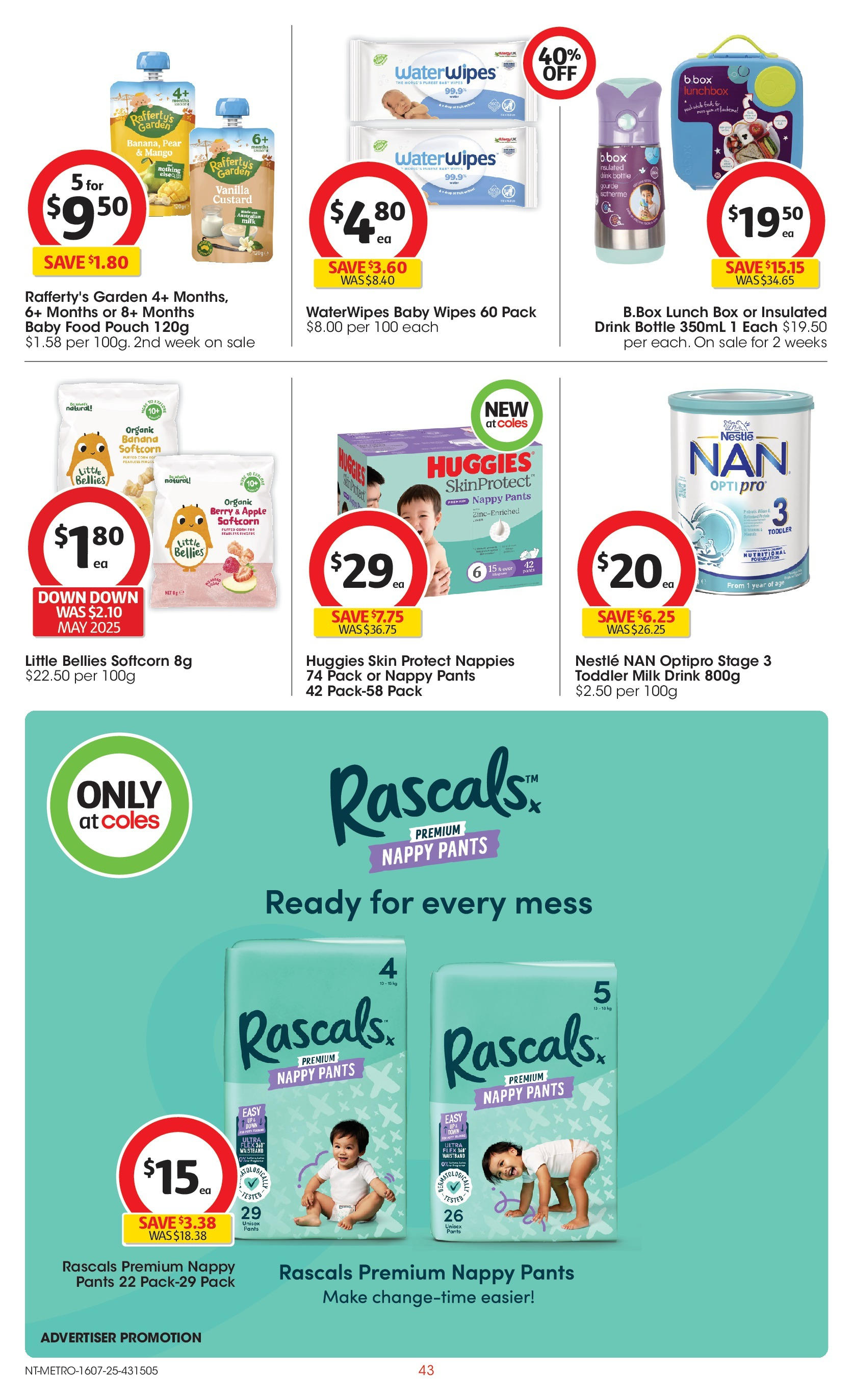 ﻿﻿Coles catalogue valid from 15/07/2025 > Online Australia | Page: 43 | Products: Baby food, Pants, Pear, Foundation