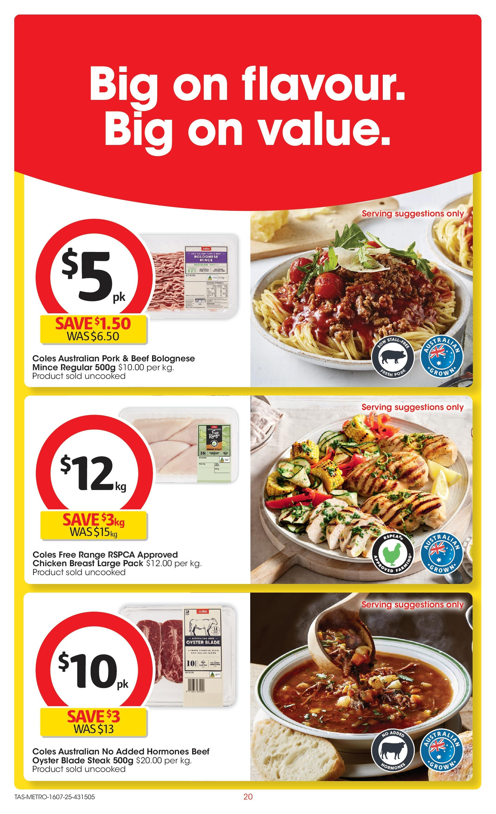 ﻿﻿Coles catalogue valid from 15/07/2025 > Online Australia | Page: 20 | Products: Chicken, Pork, Beef, Steak