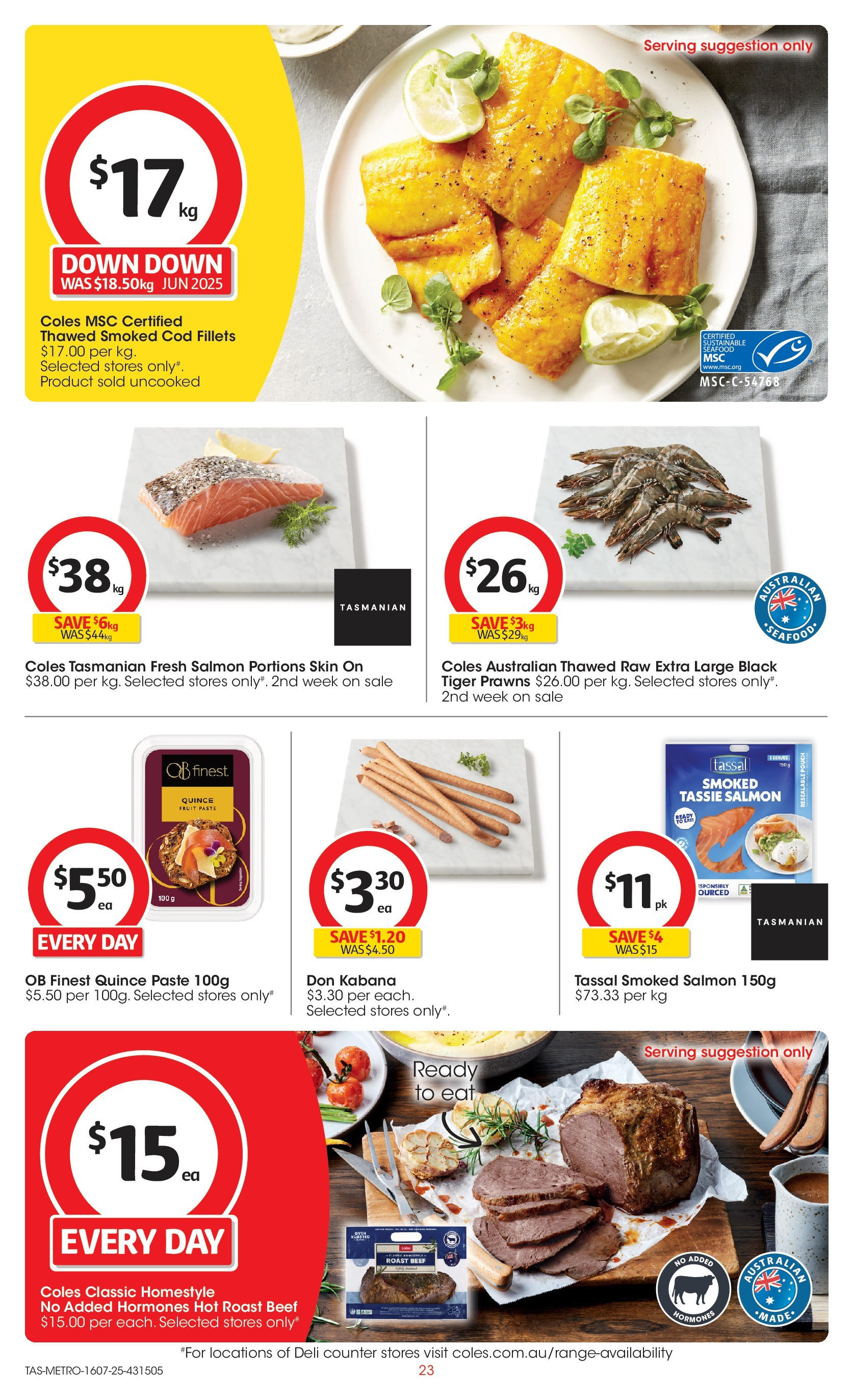 ﻿﻿Coles catalogue valid from 15/07/2025 > Online Australia | Page: 23 | Products: Beef, Prawns, Salmon, Seafood