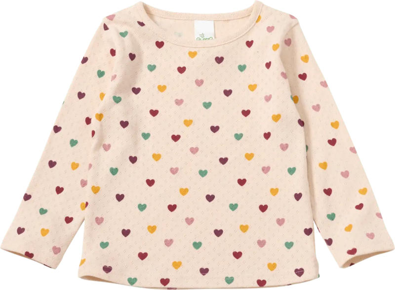 ALANA Langarmshirt mit Ajour-Struktur & Herzen-Muster, beige, Gr. 92 104