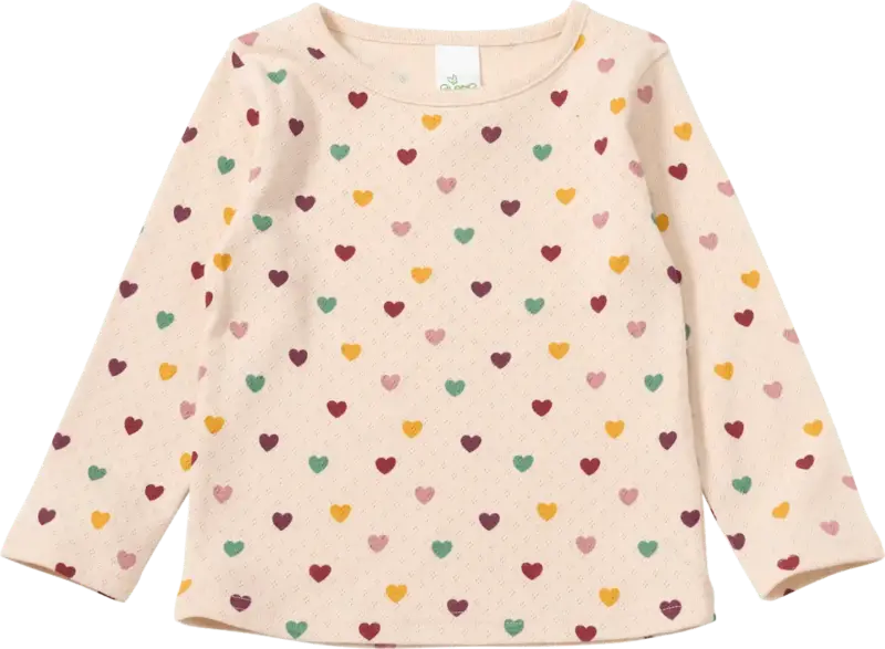 ALANA Langarmshirt mit Ajour-Struktur & Herzen-Muster, beige, Gr. 92
