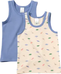 ALANA Unterhemden mit Dino-Muster, blau + beige, Gr. 122/128