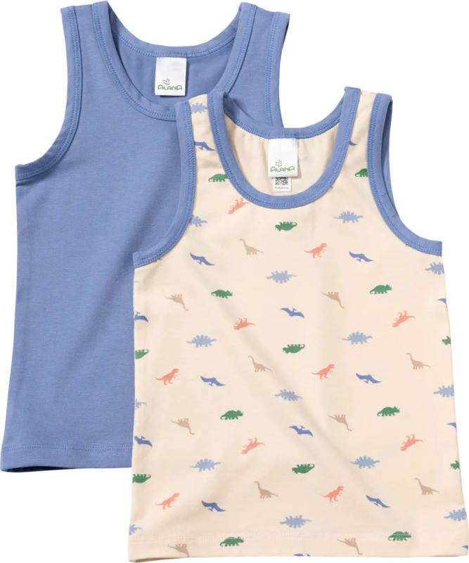 ALANA Unterhemden mit Dino-Muster, blau + beige, Gr. 122/128