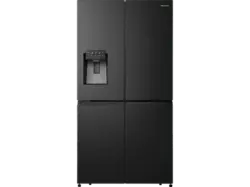 Hisense RQ760N4SBFE Cross Door, Side by Side, Kühl- und Gefrierkombination (584 l, E, 1785 mm hoch, No Frost (verminderte Eisbildung), Gebürstetes Metall, Schwarz)