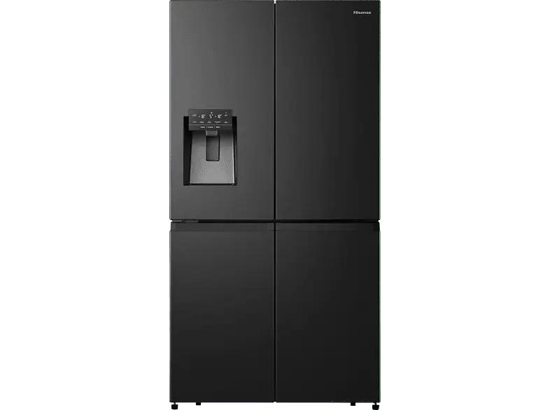 Hisense RQ760N4SBFE Cross Door, Side by Side, Kühl- und Gefrierkombination (584 l, E, 1785 mm hoch, No Frost (verminderte Eisbildung), Gebürstetes Metall, Schwarz)