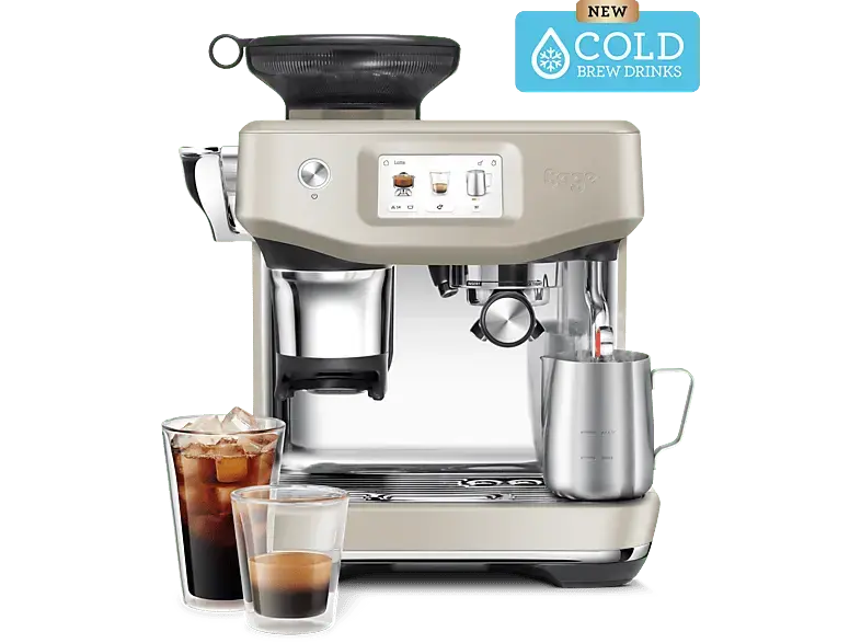 Sage SES882ALM4EEU1 Barista Touch Impress Cold Kaffeevollautomat (Mandel Nougat, Präzisionsmahlwerk von Baratza®, 1700 Watt, 9 bar)