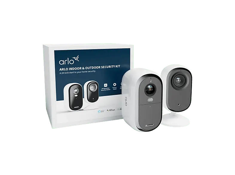 Arlo Home Security Set für den Innen- und Außenbereich, Outdoor Indoorkamera (2K-Auflösung, Echtzeitgespräche, Leistungsstarker Scheinwerfer, Nachtsichtfunktion)