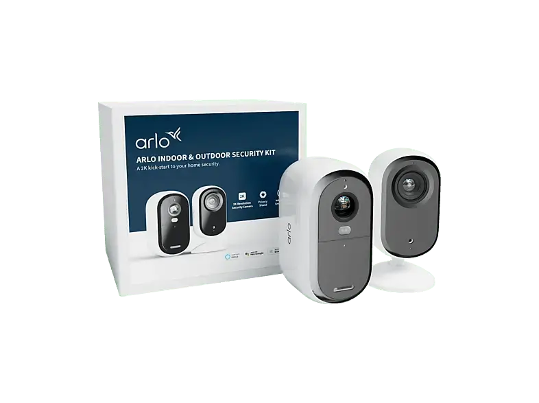 Arlo Home Security Set für den Innen- und Außenbereich, Outdoor Indoorkamera (2K-Auflösung, Echtzeitgespräche, Leistungsstarker Scheinwerfer, Nachtsichtfunktion)