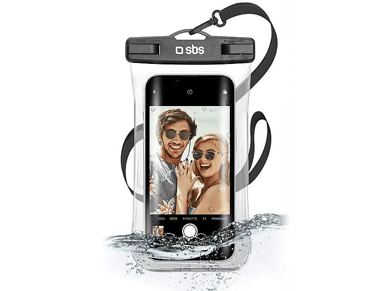 SBS Universelle Wasserdichte Tasche mit Selfie-Griff, IPX8, Unterwasserschutzhülle, für Smartphones bis 6.8", Schwarz; Wasserdichtes Etui