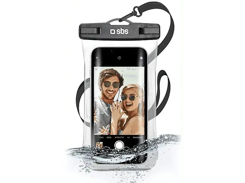 SBS Universelle Wasserdichte Tasche mit Selfie-Griff, IPX8, Unterwasserschutzh&uuml;lle, f&uuml;r Smartphones bis 6.8", Schwarz; Wasserdichtes Etui