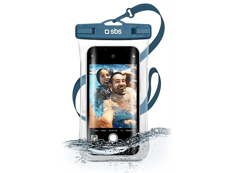 SBS Universelle Wasserdichte Tasche mit Selfie-Griff, IPX8, Unterwasserschutzhülle, für Smartphones bis 6.8", Blau; Wasserdichtes Etui