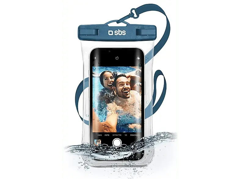 SBS Universelle Wasserdichte Tasche mit Selfie-Griff, IPX8, Unterwasserschutzhülle, für Smartphones bis 6.8", Blau; Wasserdichtes Etui