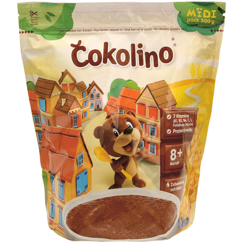 Cokolino - Getreidebrei ab dem vollendeten 8. Lebensmonat. Instant Getreideflocken mit Schokoladengeschmack und Vitaminen. Zur Herstellung von Brei.