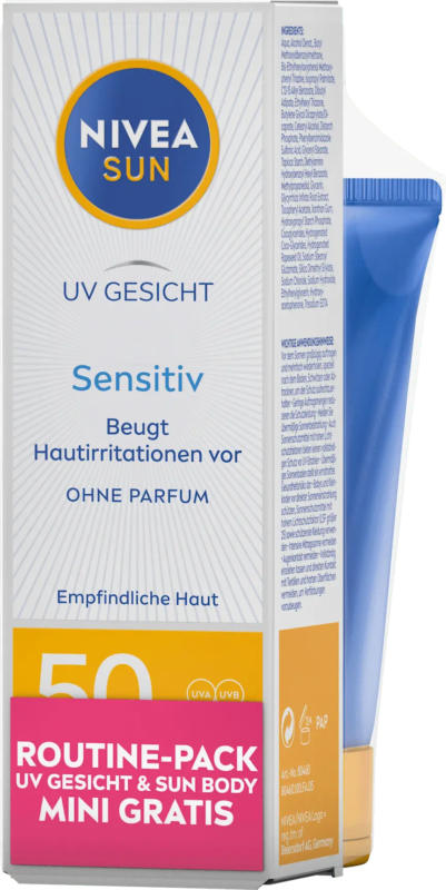 NIVEA SUN Sonnencreme Gesicht sensitiv LSF 50 + Sonnenmilch LSF 30