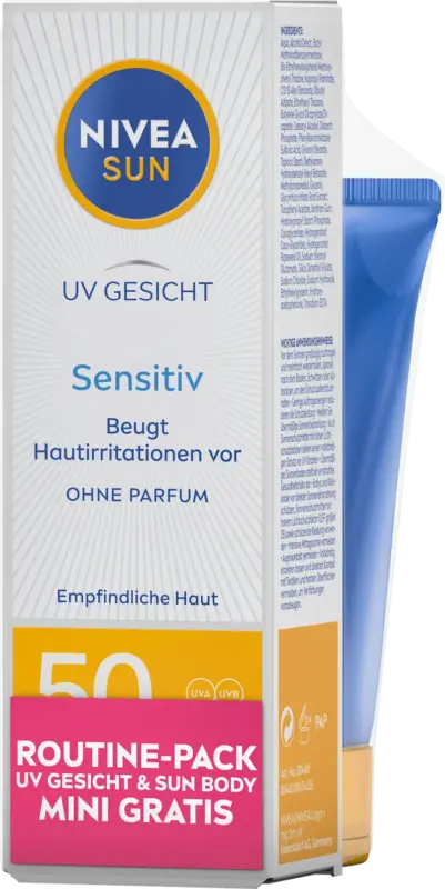 NIVEA SUN Sonnencreme Gesicht sensitiv LSF 50 + Sonnenmilch LSF 30