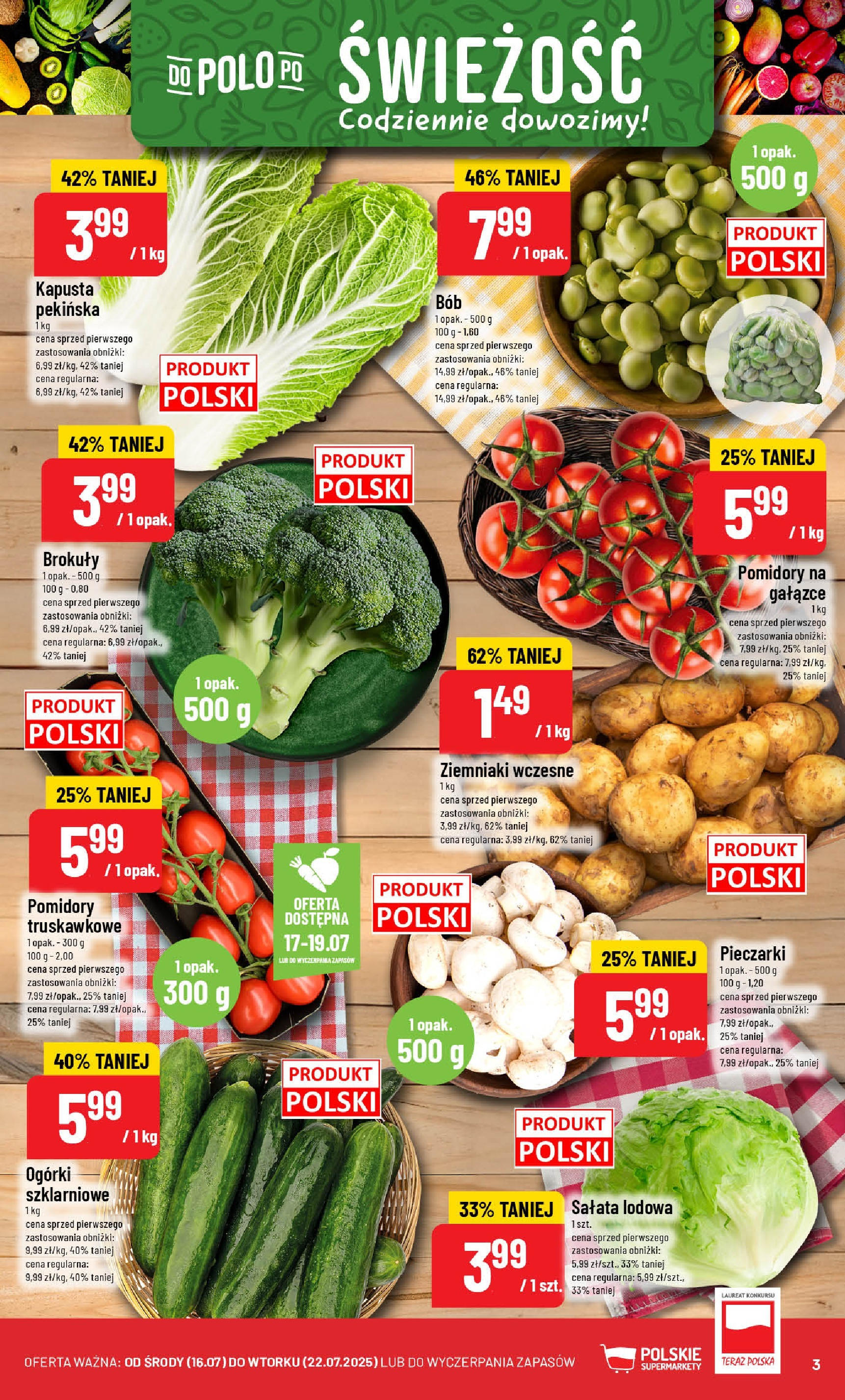 POLOmarket gazetka od jutra (16.07.2025) - Nowa PDF | Strona: 3 | Produkty: Kapusta, Kapusta pekińska, Pomidory, Ziemniaki
