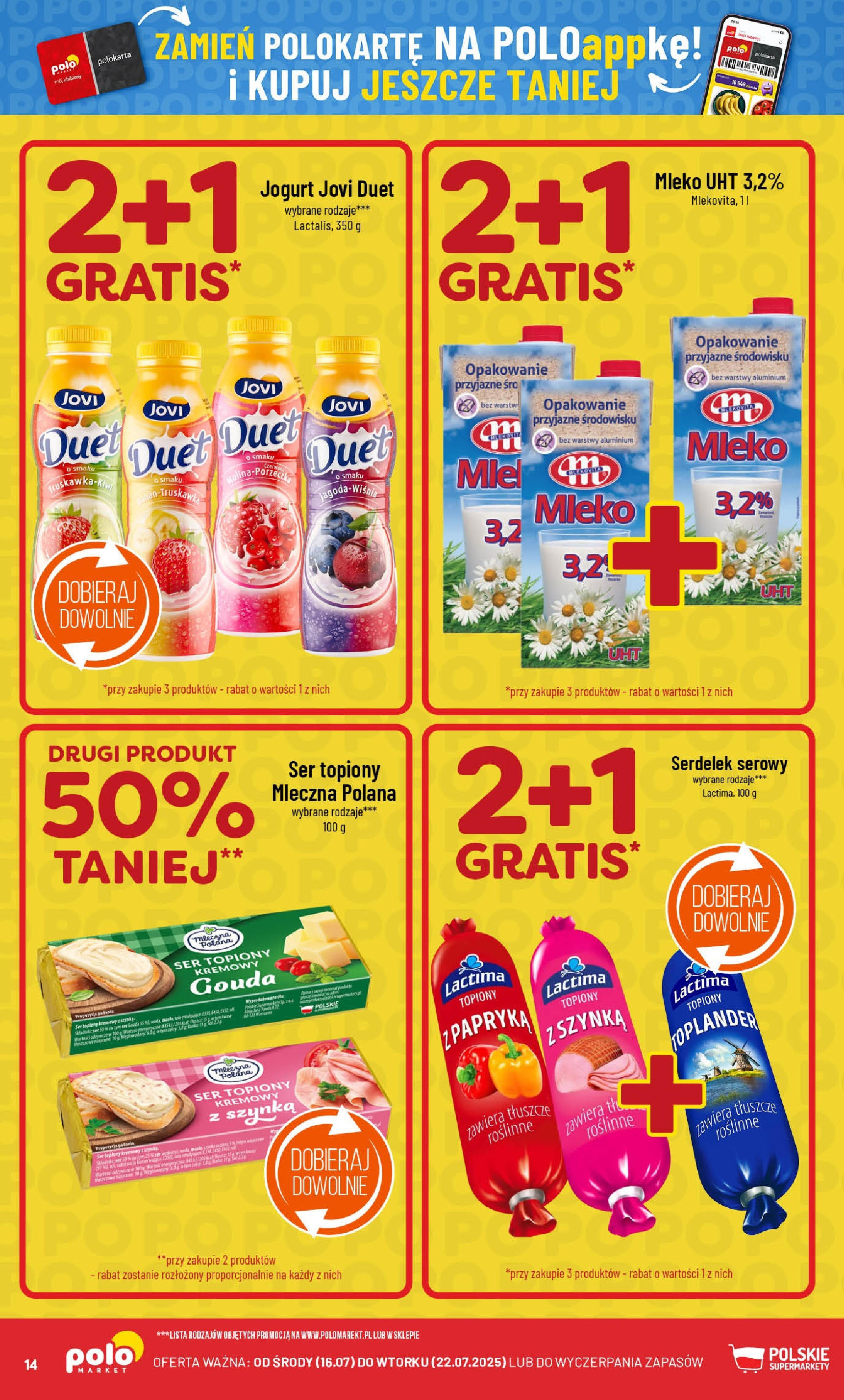 POLOmarket gazetka od jutra (16.07.2025) - Nowa PDF | Strona: 14 | Produkty: Ser topiony, Szynka, Mleko, Ser