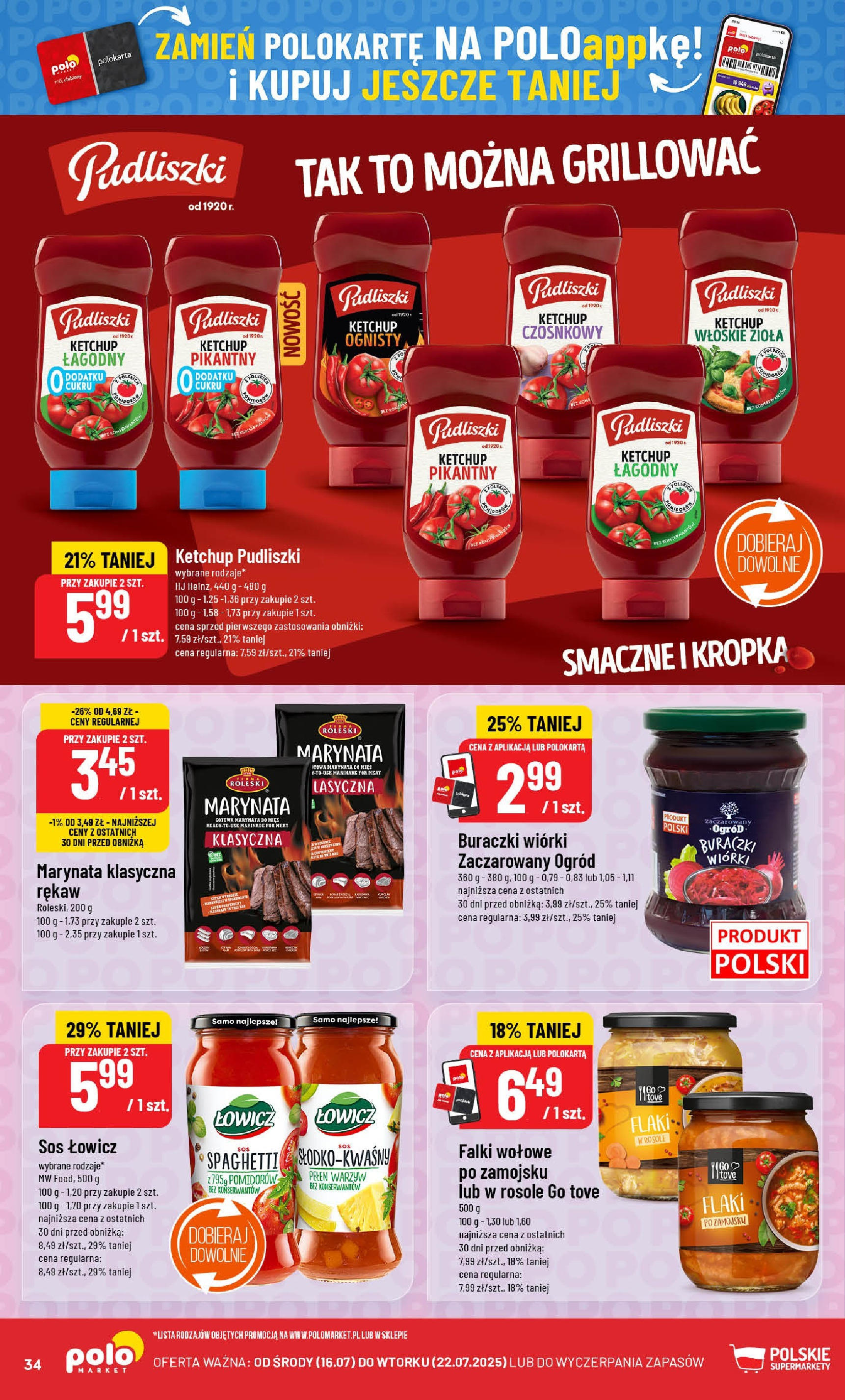 POLOmarket gazetka od jutra (16.07.2025) - Nowa PDF | Strona: 34 | Produkty: Ketchup, Ketchup pudliszki, Flaki, Sos