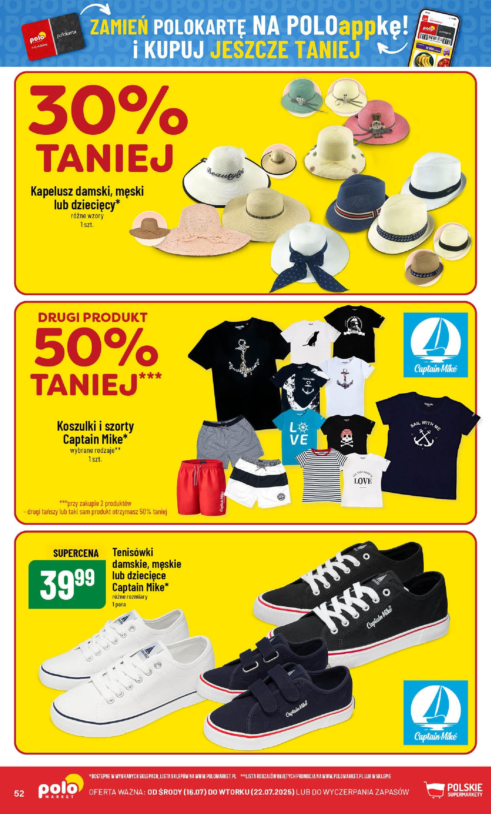 POLOmarket gazetka od jutra (16.07.2025) - Nowa PDF | Strona: 52 | Produkty: Szorty, Kapelusz, Tenisówki