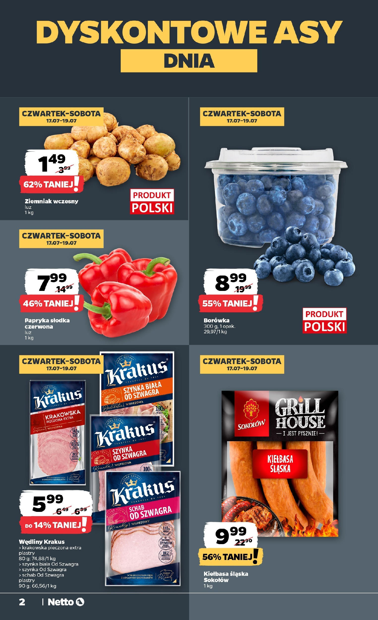 Netto gazetka - Spożywcza od 17.07.2025 - Aktualne promocje | Strona: 2 | Produkty: Schab, Grill, Bezy, Wędliny