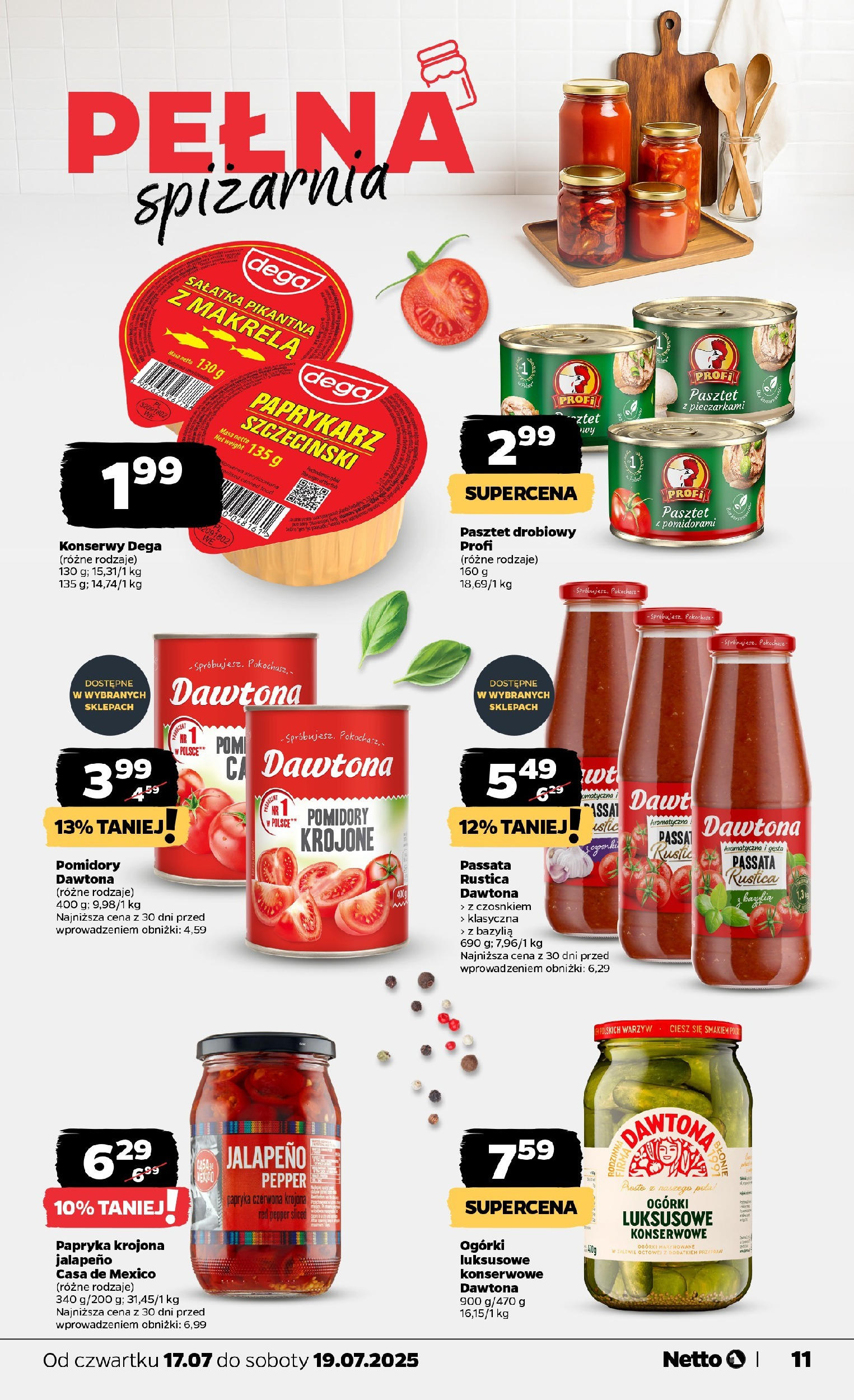 Netto gazetka - Spożywcza od 17.07.2025 - Aktualne promocje | Strona: 11 | Produkty: Makrela, Ogórki, Sałatka, Ogórki konserwowe