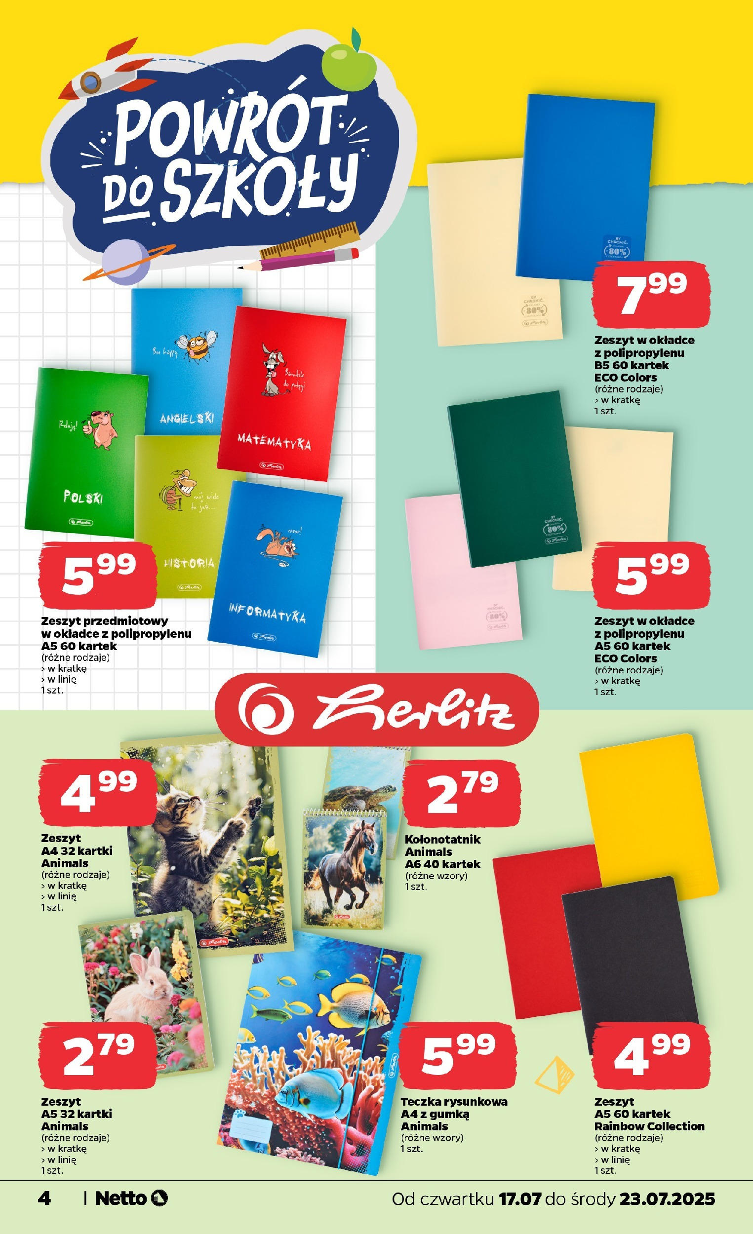 Netto gazetka - Spożywcza od 17.07.2025 - Aktualne promocje | Strona: 23 | Produkty: Zeszyt