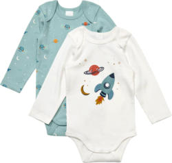 ALANA Bodys Langarm mit Weltall-Muster, blau + weiß, Gr. 86/92