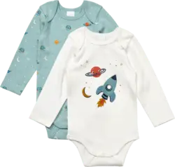 ALANA Bodys Langarm mit Weltall-Muster, blau + weiß, Gr. 98/104