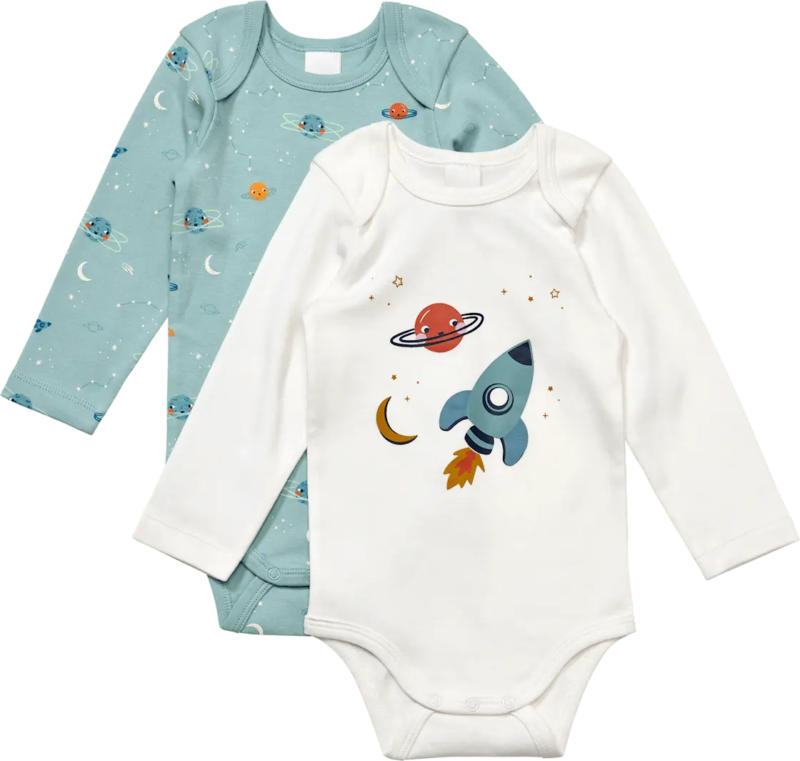 ALANA Bodys Langarm mit Weltall-Muster, blau + weiß, Gr. 74/80