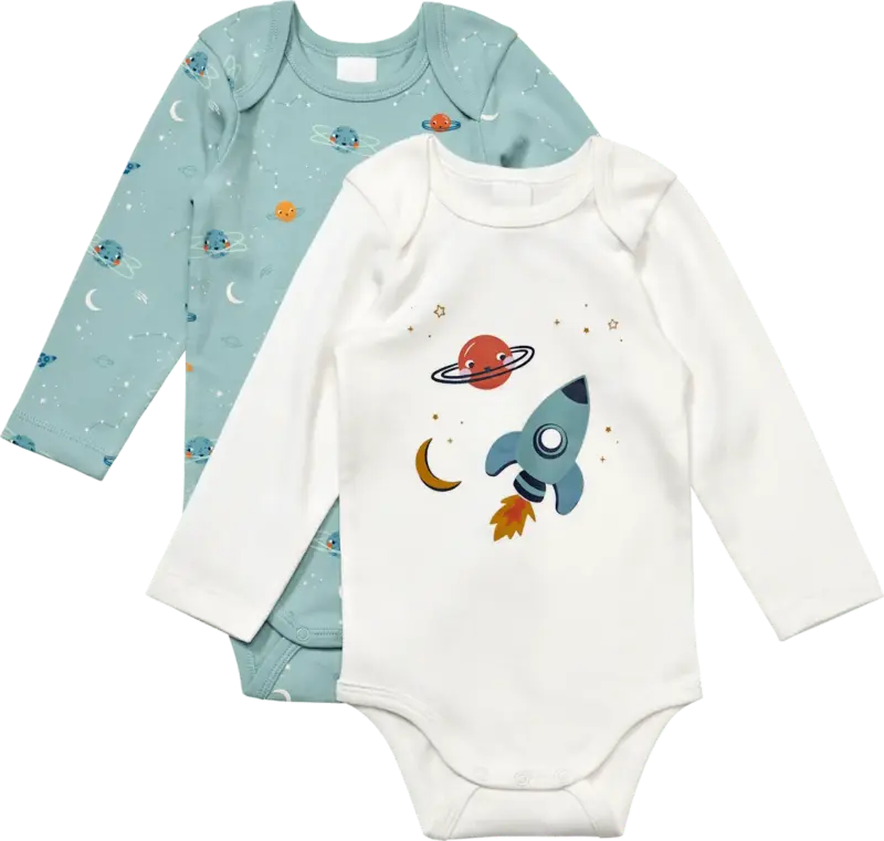 ALANA Bodys Langarm mit Weltall-Muster, blau + weiß, Gr. 98/104