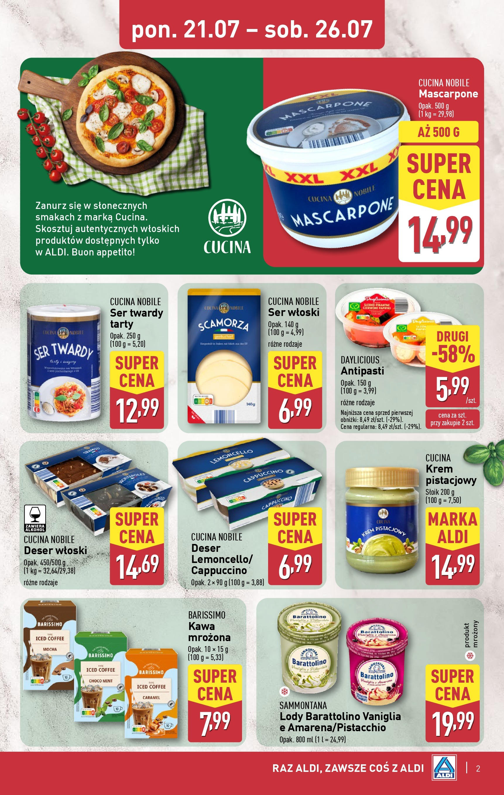Aldi Gazetka - Tydzień Włoski od 21.07.2025 - Ulotka PDF, promocje | Strona: 2 | Produkty: Cappuccino, Mascarpone, Ser, Lody