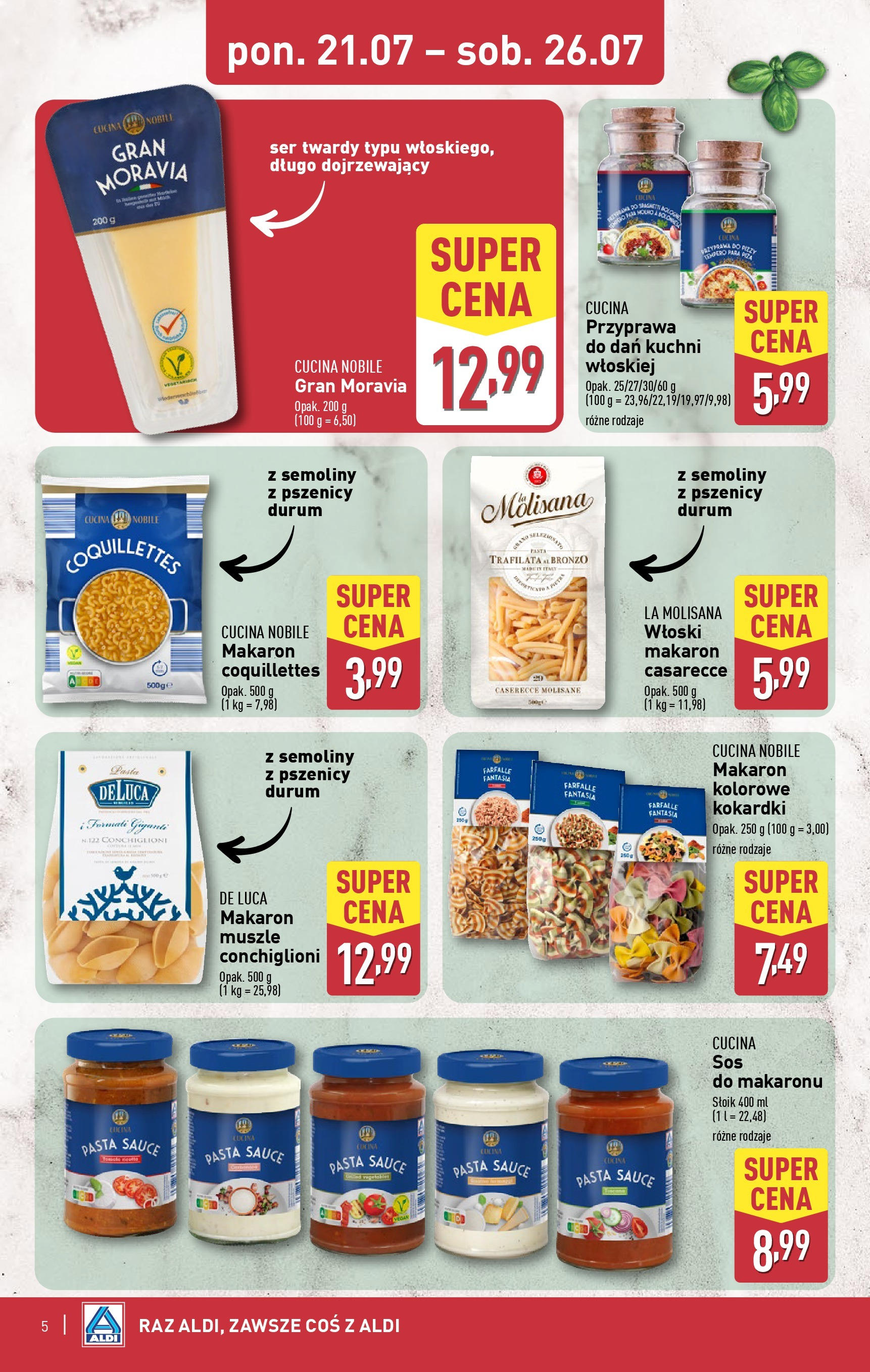 Aldi Gazetka - Tydzień Włoski od 21.07.2025 - Ulotka PDF, promocje | Strona: 5 | Produkty: Ser, Makaron