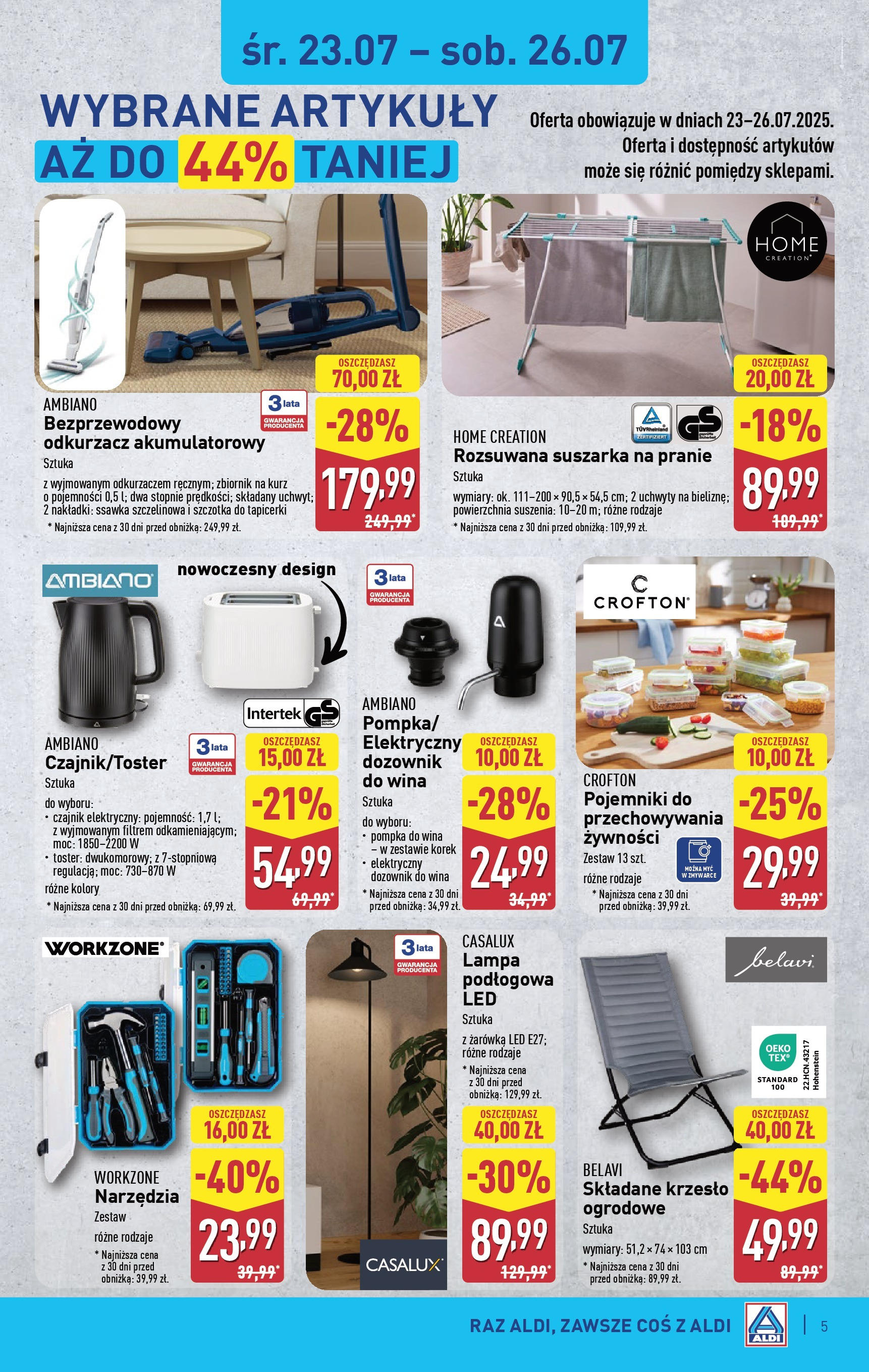 Aldi Gazetka - Hity od Środy i od Soboty od 23.07.2025 - Ulotka PDF, promocje | Strona: 5 | Produkty: Suszarka na pranie, Czajnik, Odkurzacz, Krzesło