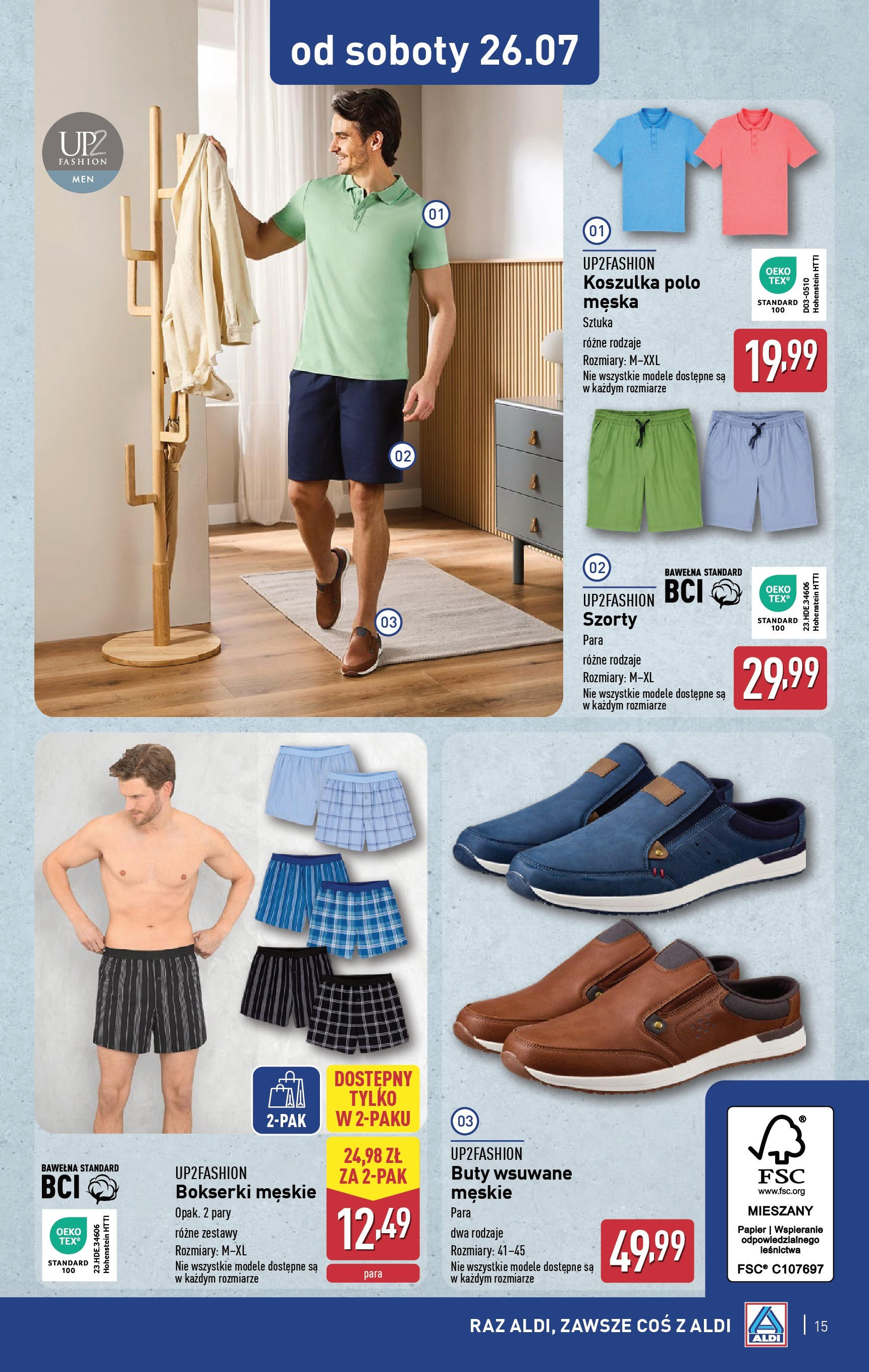 Aldi Gazetka - Hity od Środy i od Soboty od 23.07.2025 - Ulotka PDF, promocje | Strona: 15 | Produkty: Szorty, Bokserki, Buty, Bokserki męskie