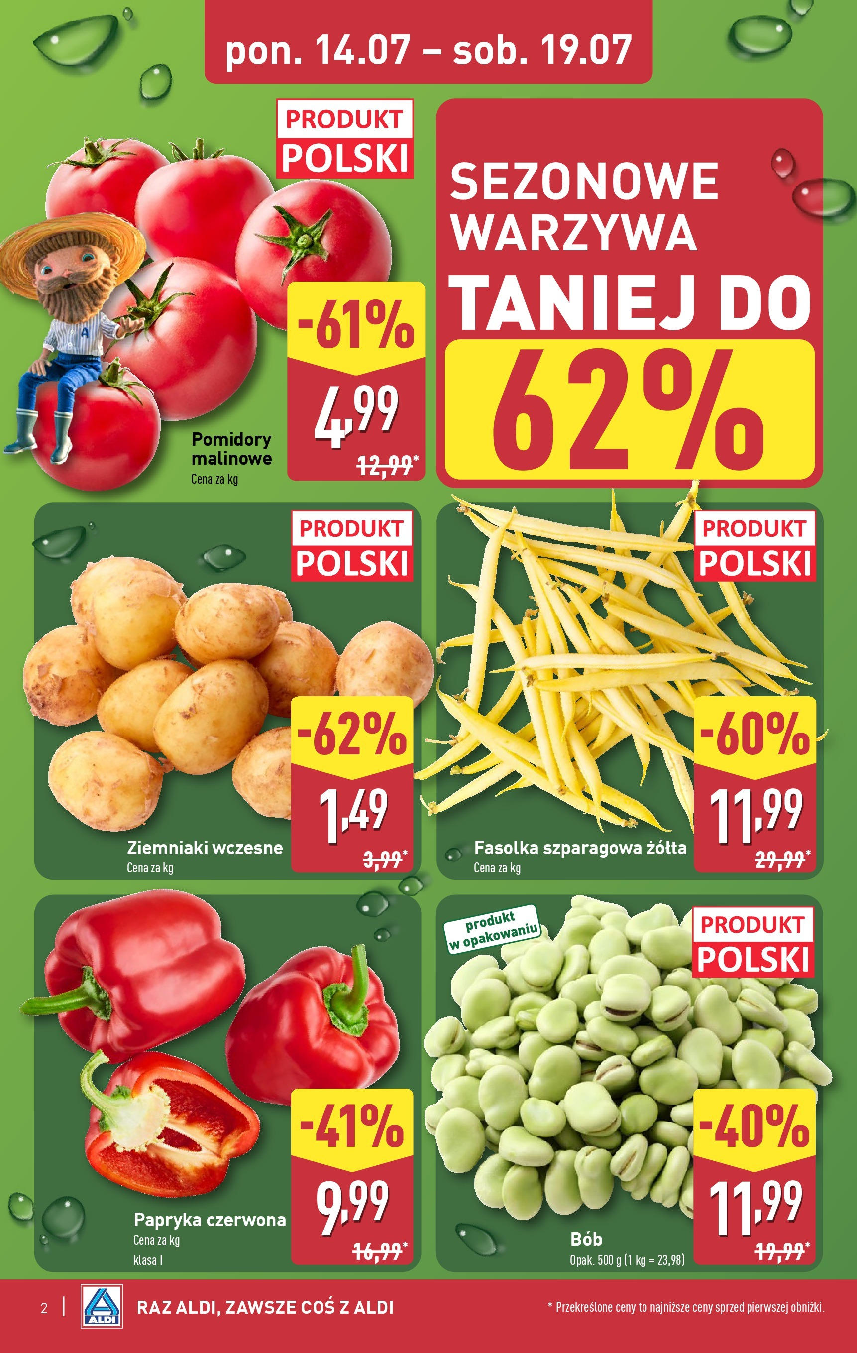 Aldi Gazetka od 14.07.2025 - Ulotka PDF, promocje | Strona: 2 | Produkty: Papryka, Pomidory malinowe, Fasolka szparagowa, Pomidory