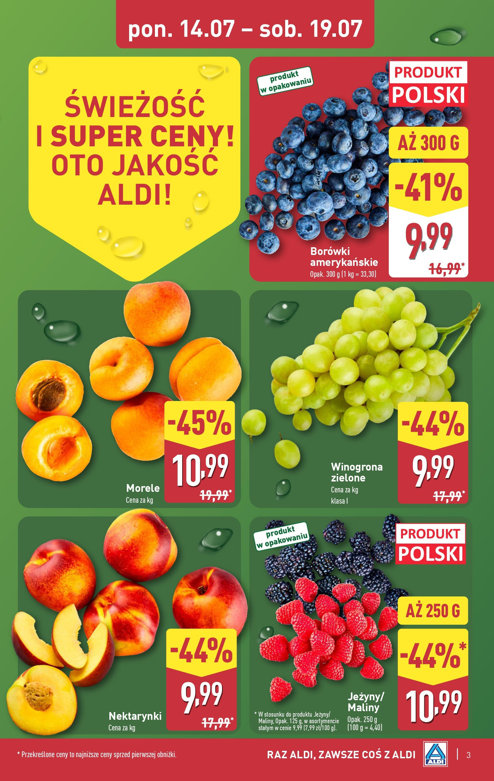 Aldi Gazetka od 14.07.2025 - Ulotka PDF, promocje | Strona: 3 | Produkty: Winogrona, Maliny, Morele