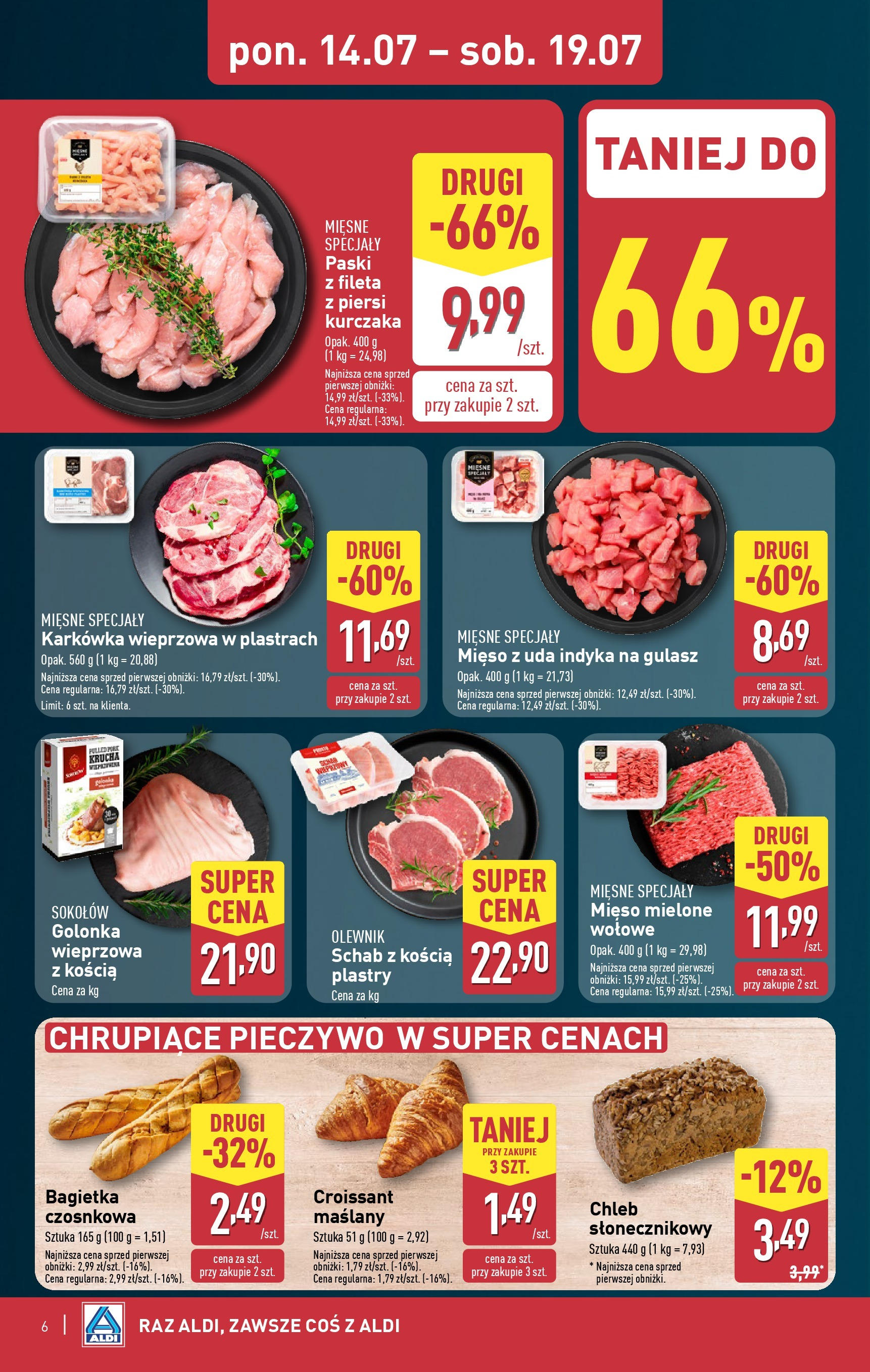Aldi Gazetka od 14.07.2025 - Ulotka PDF, promocje | Strona: 6 | Produkty: Schab, Karkówka wieprzowa, Golonka wieprzowa, Chleb