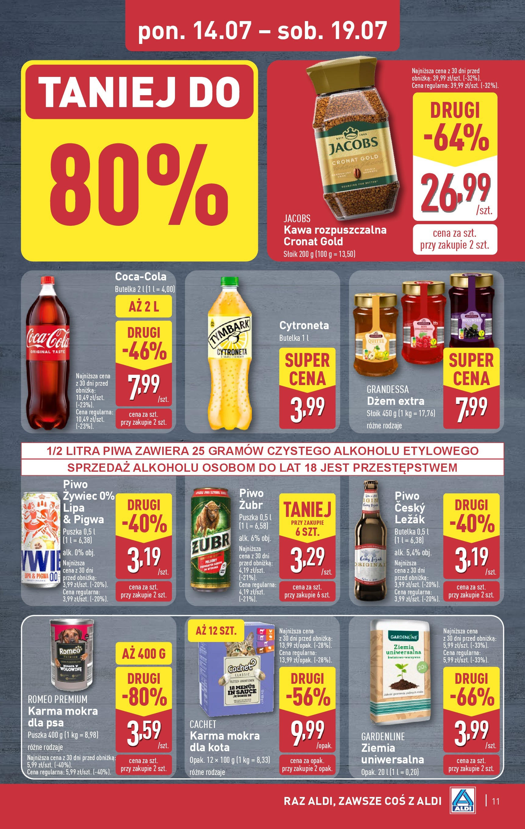 Aldi Gazetka od 14.07.2025 - Ulotka PDF, promocje | Strona: 11 | Produkty: Ziemia uniwersalna, Kawa rozpuszczalna, Dżem, Piwo