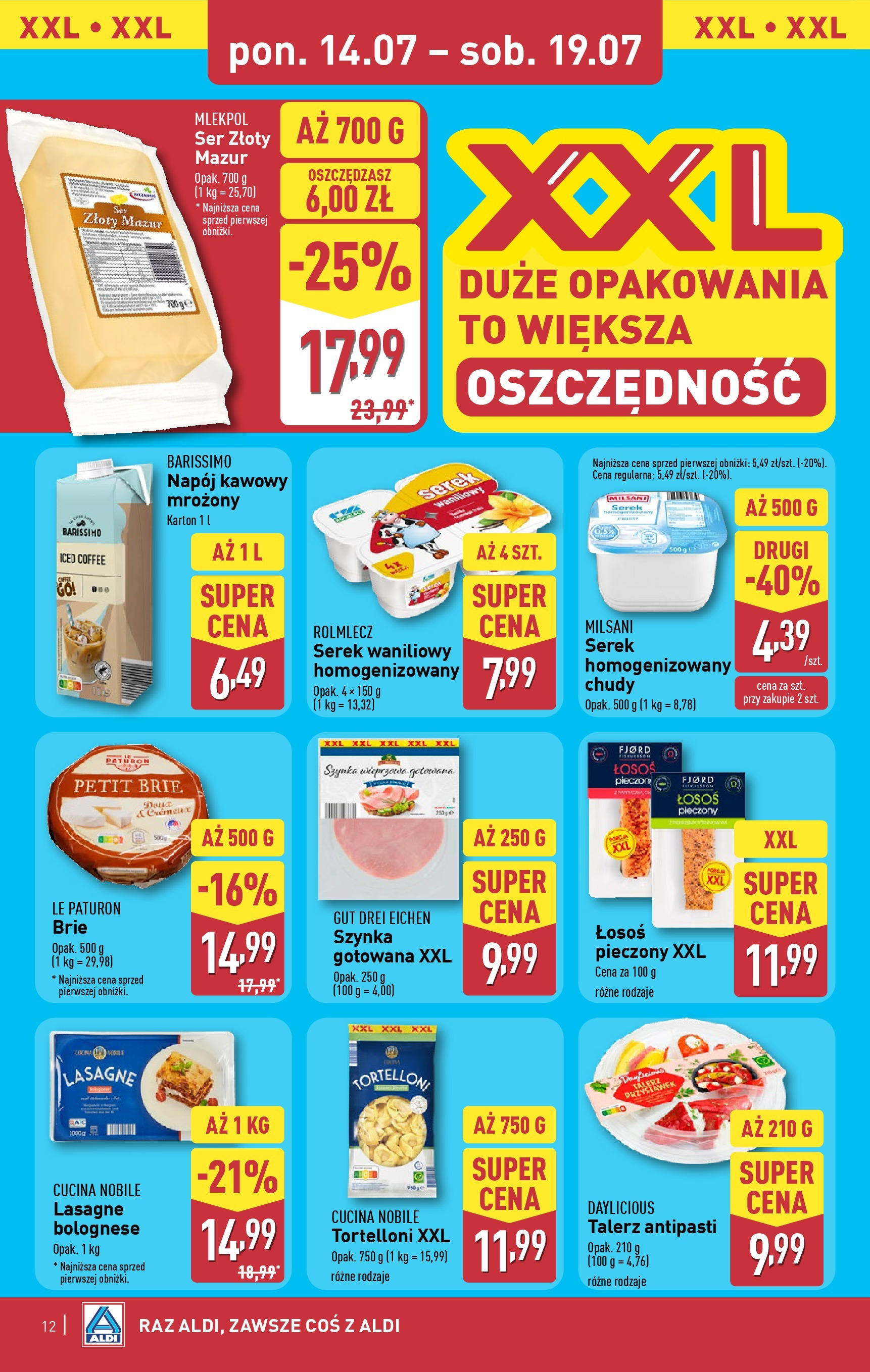 Aldi Gazetka od 14.07.2025 - Ulotka PDF, promocje | Strona: 12 | Produkty: Serek homogenizowany, Serek, Lasagne, Łosoś